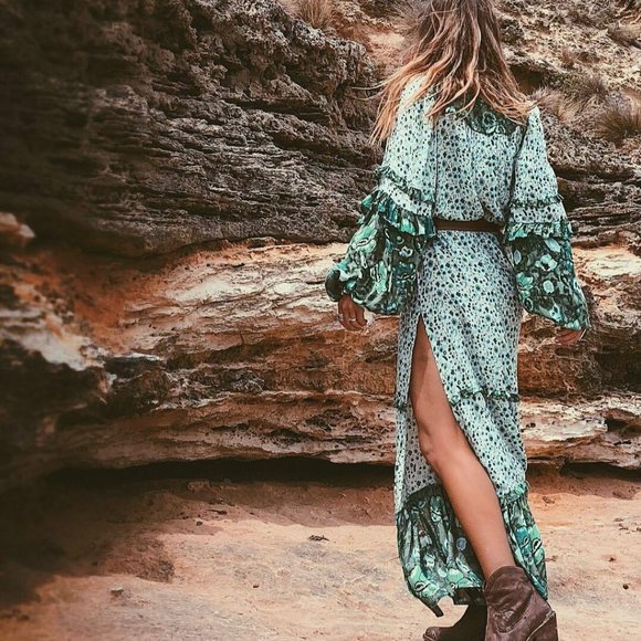 New Bohemian Gypsy Floral Maxi Beach Dress - Picture 6 of 12